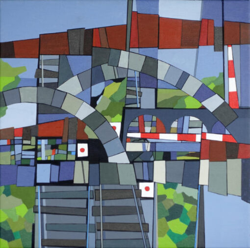 abstrakt maleri af tog spor, skilte